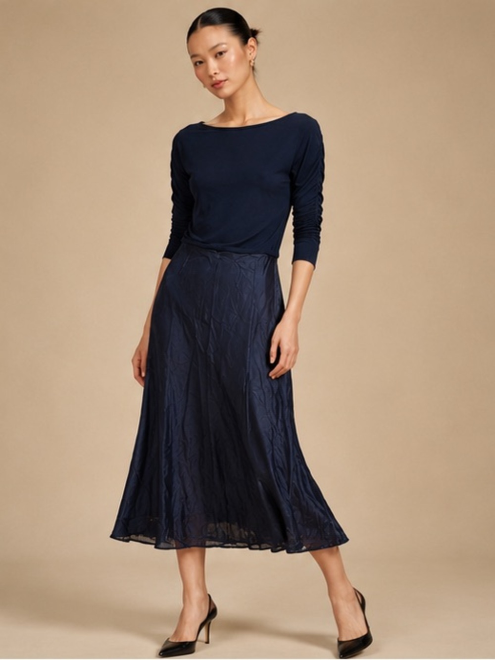 Michael Stars Navy Maxi Dress Size Large Made in USA Elegant Stretch Minimalist